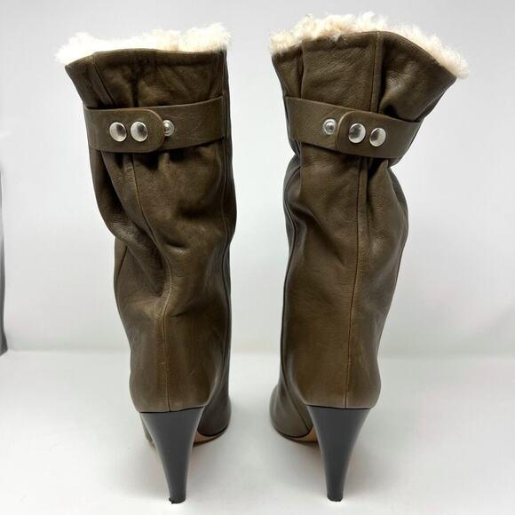 Isabel Marant Lafkee Shearling‑Lined Leather Wedge Boots, Size 40 - Picture 8 of 12